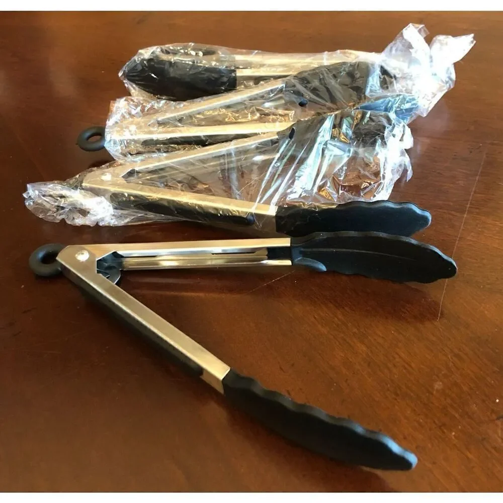 ECO QUALITY - NWT Set of 4 Stainless Steel Kitchen Tongs. 8” w/Silicone Tips